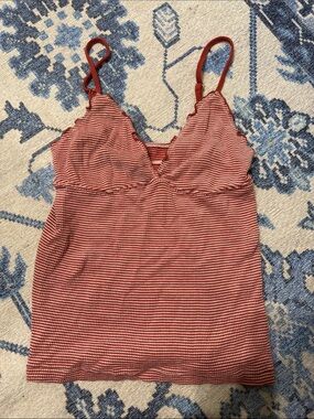 Brandy Melville Red and White Striped Scallop Cami